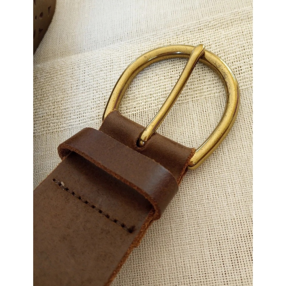 Candies Genuine Leather Wide Belt Brass Buckle M 32-36 Laser Cut Design Brown EC - Picture 9 of 9